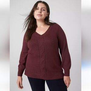 Lane Bryant Classic Tunic Pullover Cable Knit Sweater Maroon Womens Size 18 20